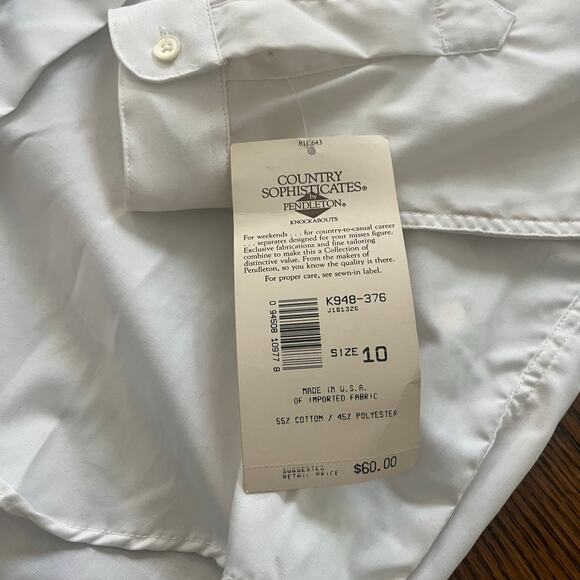 NWT Pendleton Country Sophisticates White Blouse Top Embroidered Tie-Size 10 - Picture 4 of 8